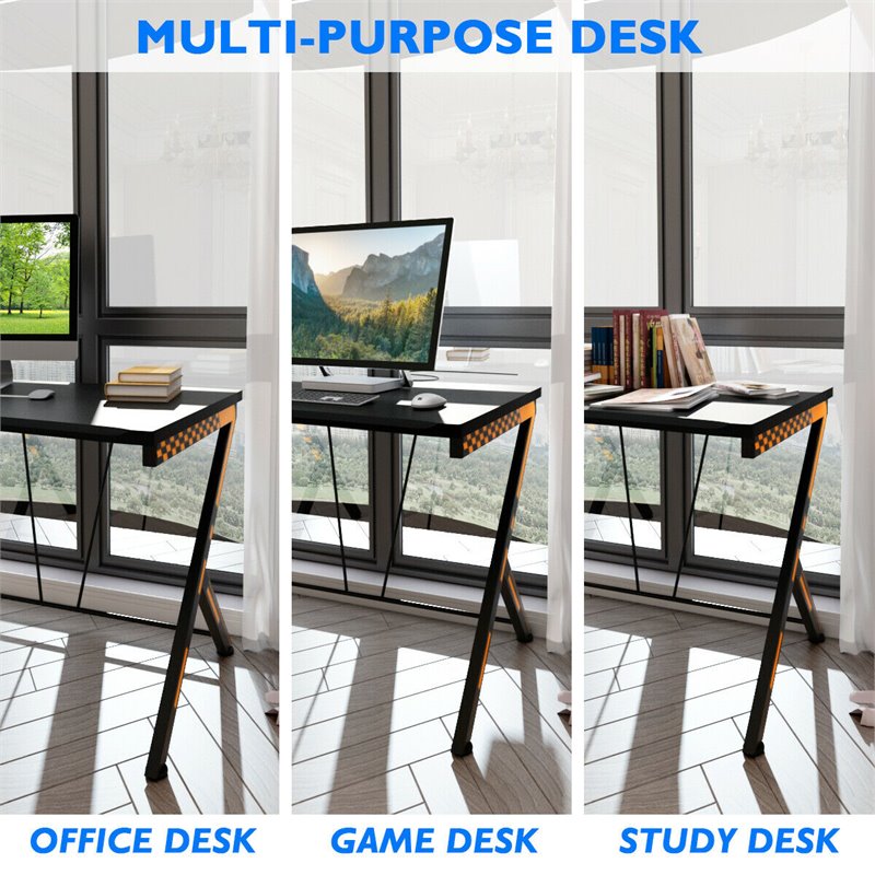 Pemberly Row Contemporary Metal and MDF Board Computer Desk in Black