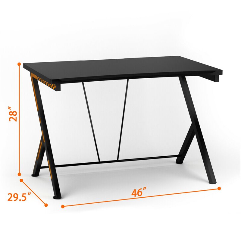 Pemberly Row Contemporary Metal and MDF Board Computer Desk in Black