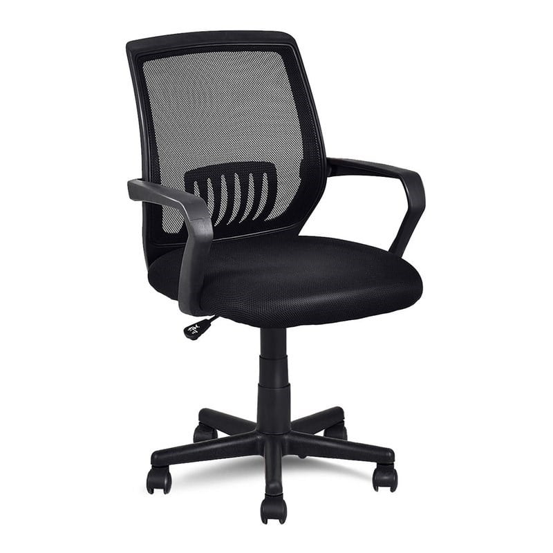 Pemberly Row Polyurethane Ergonomic Mid-back Mesh Computer Office Chair in Black