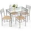 Pemberly Row 5-Pc Glass & Steel Dining Set with Table & 4 Chairs in Silver