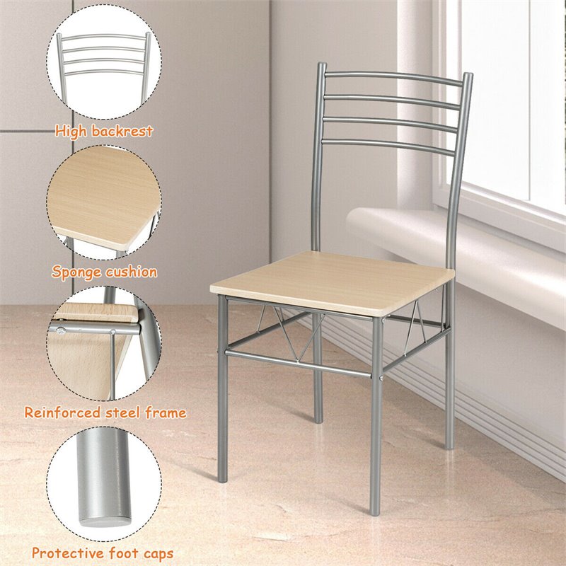 Pemberly Row 5-Pc Glass & Steel Dining Set with Table & 4 Chairs in Silver