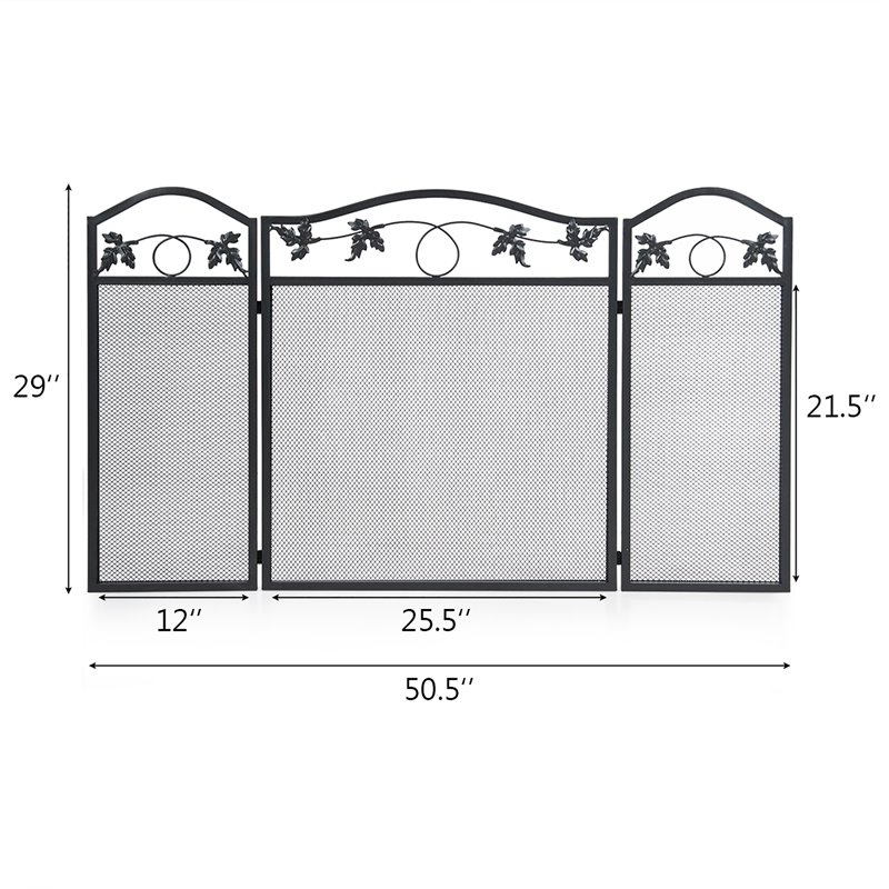 Pemberly Row 3-panel Contemporary Solid Steel Fireplace Screen in Black