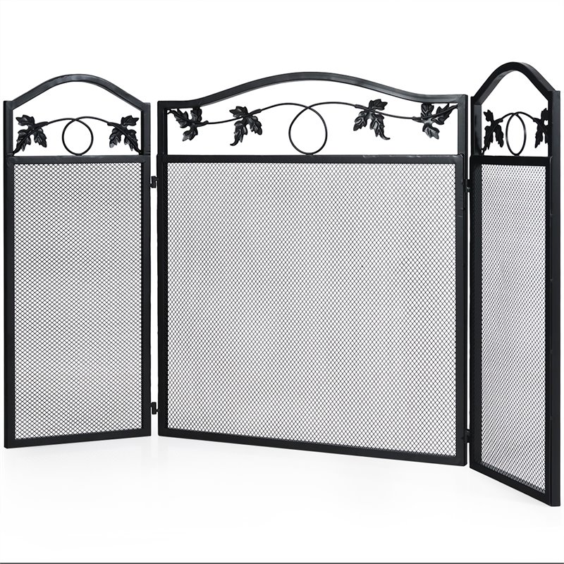 Pemberly Row 3-panel Contemporary Solid Steel Fireplace Screen in Black