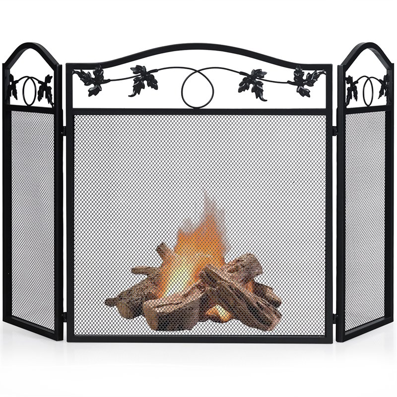 Pemberly Row 3-panel Contemporary Solid Steel Fireplace Screen in Black