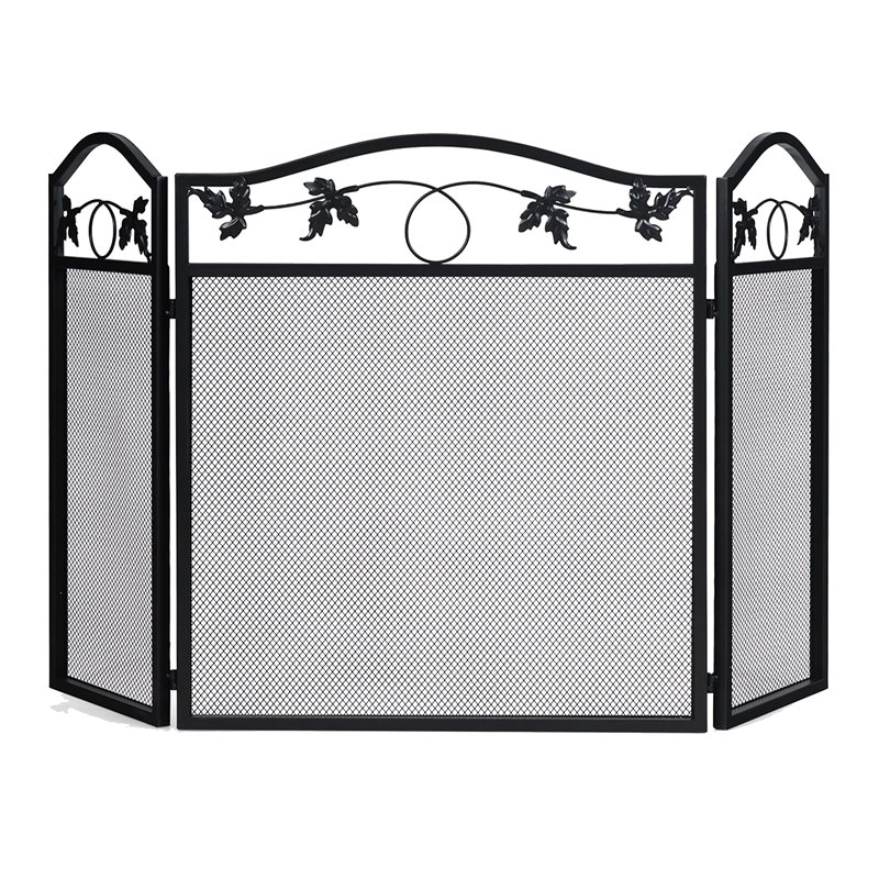 Pemberly Row 3-panel Contemporary Solid Steel Fireplace Screen in Black