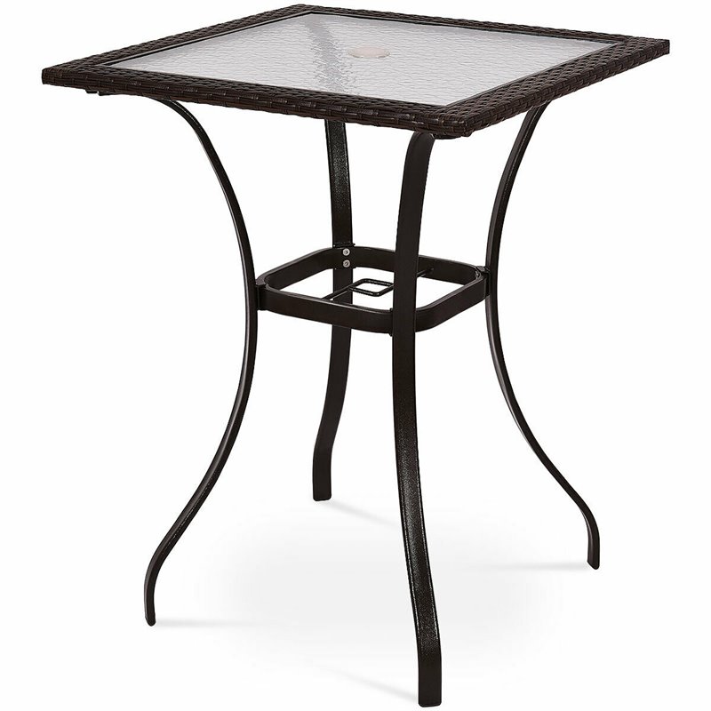 Pemberly Row Square Contemporary Steel and Rattan Outdoor Bar Tables in Brown