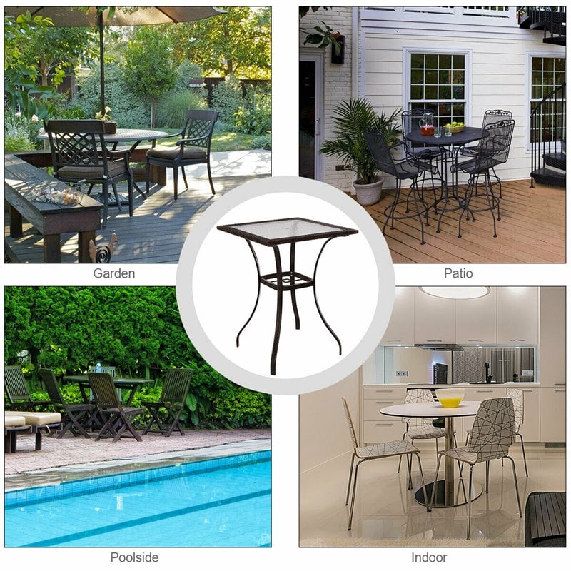 Pemberly Row Square Contemporary Steel and Rattan Outdoor Bar Tables in Brown
