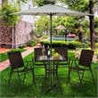 Pemberly Row Square Contemporary Steel and Rattan Outdoor Bar Tables in Brown