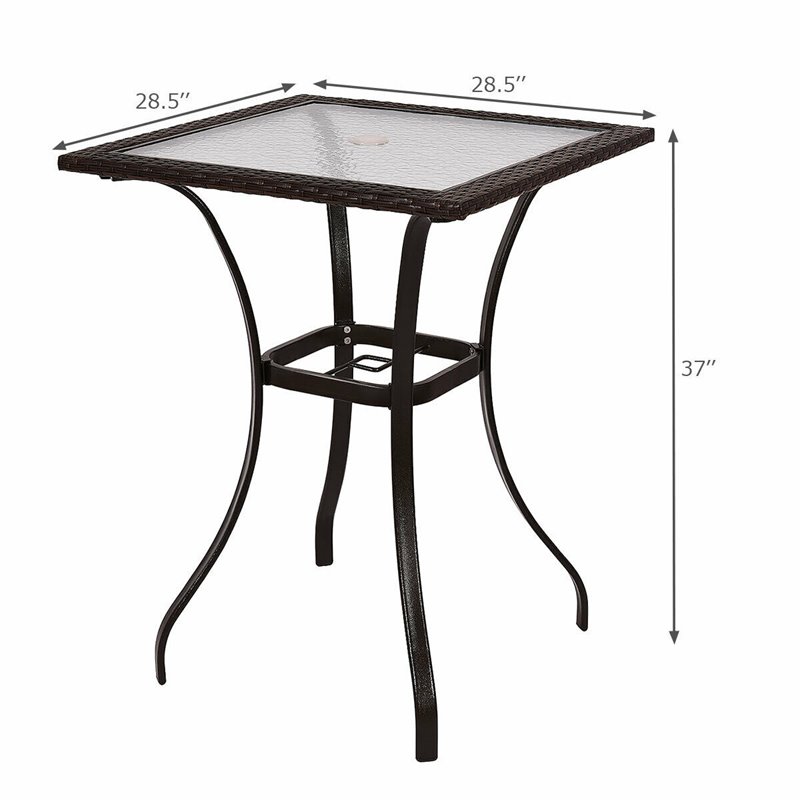 Pemberly Row Square Contemporary Steel and Rattan Outdoor Bar Tables in Brown
