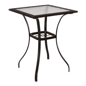 Pemberly Row Square Contemporary Steel and Rattan Outdoor Bar Tables in Brown