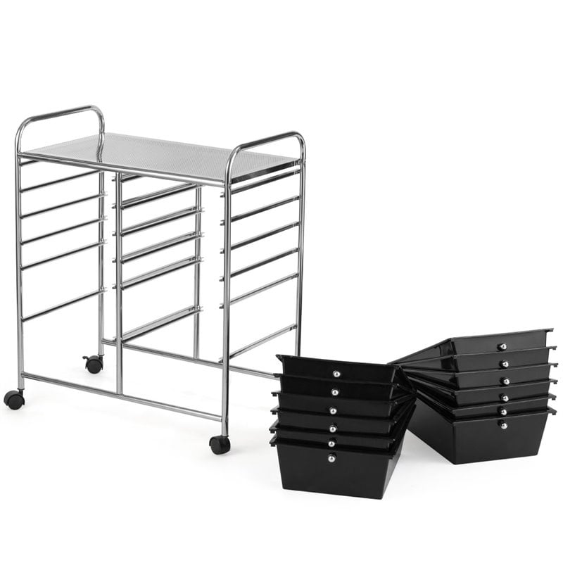 Pemberly Row 12-drawer Iron and Plastic Rolling Cart Storage in Black
