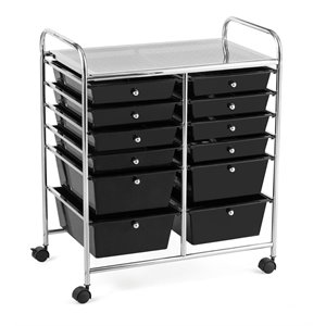 Pemberly Row 12-drawer Iron and Plastic Rolling Cart Storage in Black