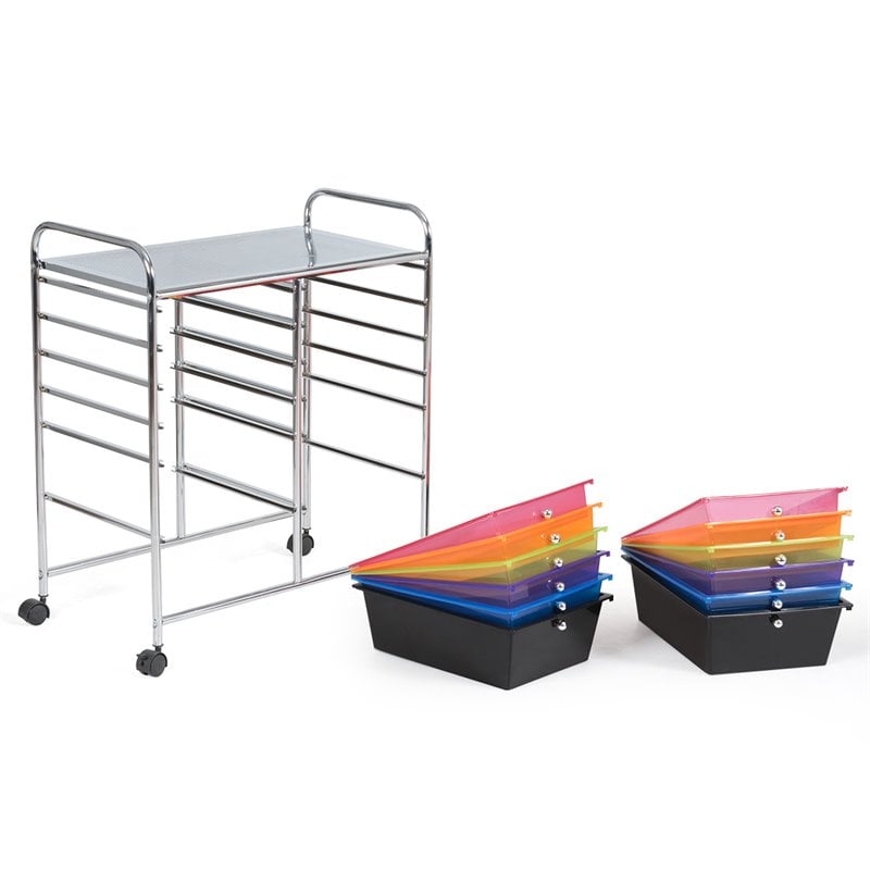 Pemberly Row 12-drawer Iron and Plastic Rolling Cart Storage in Multi-Color