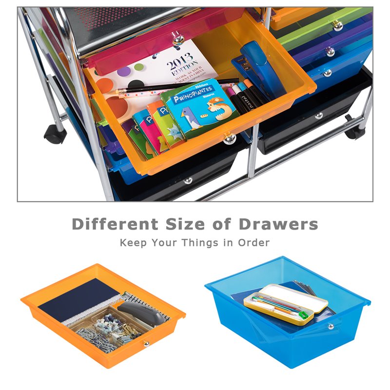 Pemberly Row 12-drawer Iron and Plastic Rolling Cart Storage in Multi-Color