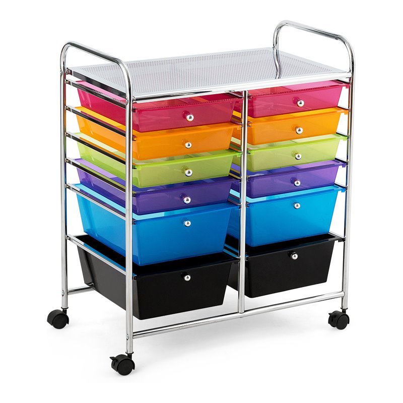 Pemberly Row 12-drawer Iron and Plastic Rolling Cart Storage in Multi-Color