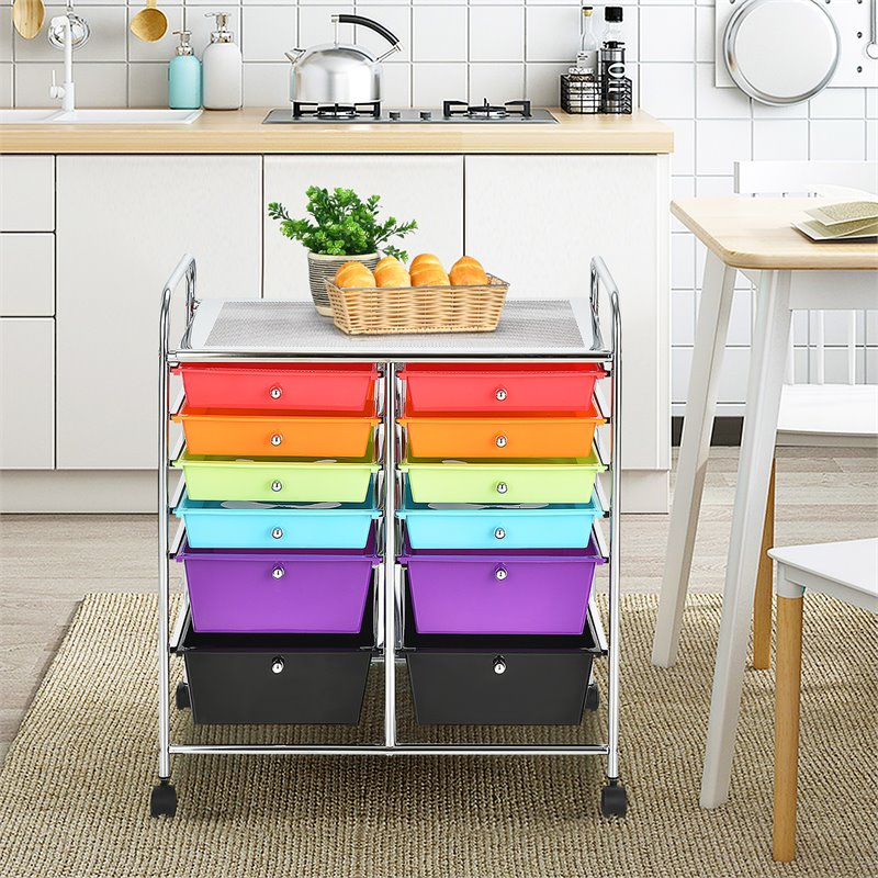 Pemberly Row 12-drawer Iron & Plastic Rolling Cart Storage in Multi-Color Finish