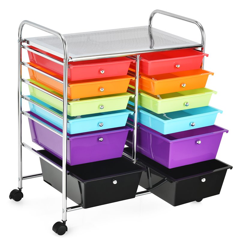 Pemberly Row 12-drawer Iron & Plastic Rolling Cart Storage in Multi-Color Finish