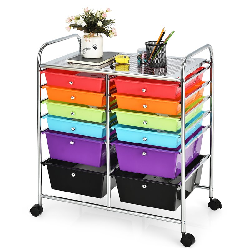 Pemberly Row 12-drawer Iron & Plastic Rolling Cart Storage in Multi-Color Finish