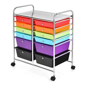 Pemberly Row 12-drawer Iron & Plastic Rolling Cart Storage in Multi-Color Finish
