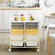 Pemberly Row 12-drawer Steel & Plastic Rolling Storage Cart in White/Yellow/Gray