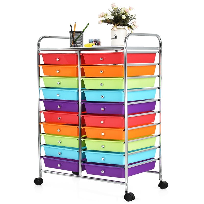 Pemberly Row 20-drawer Steel and Plastic Rolling Storage Cart in Multi-Color
