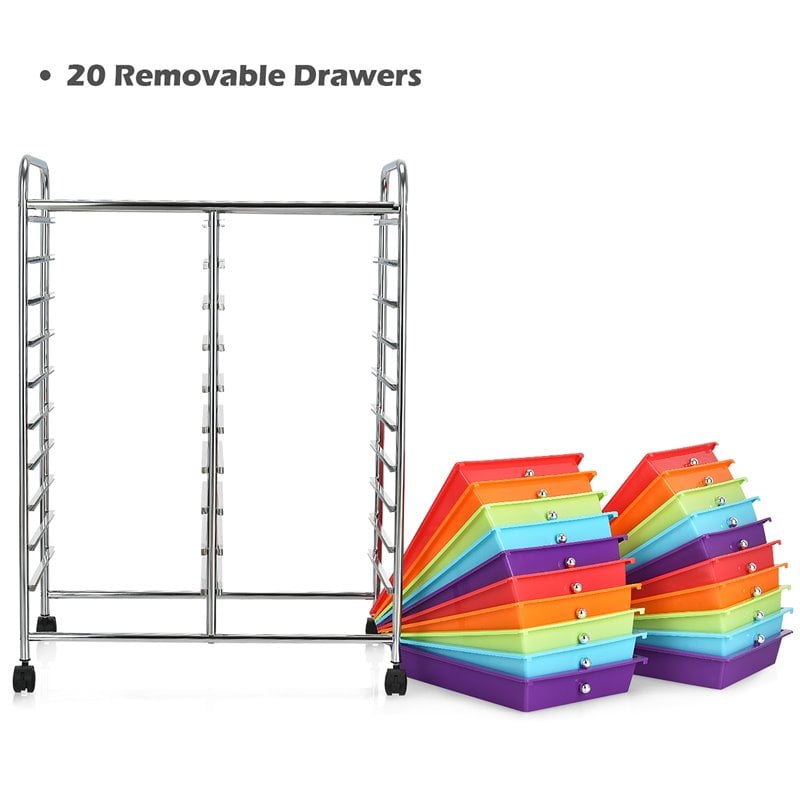 Pemberly Row 20-drawer Steel and Plastic Rolling Storage Cart in Multi-Color