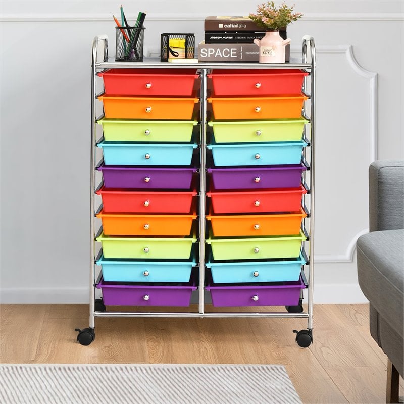Pemberly Row 20-drawer Steel and Plastic Rolling Storage Cart in Multi-Color