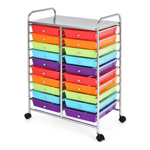 Pemberly Row 20-drawer Steel and Plastic Rolling Storage Cart in Multi-Color