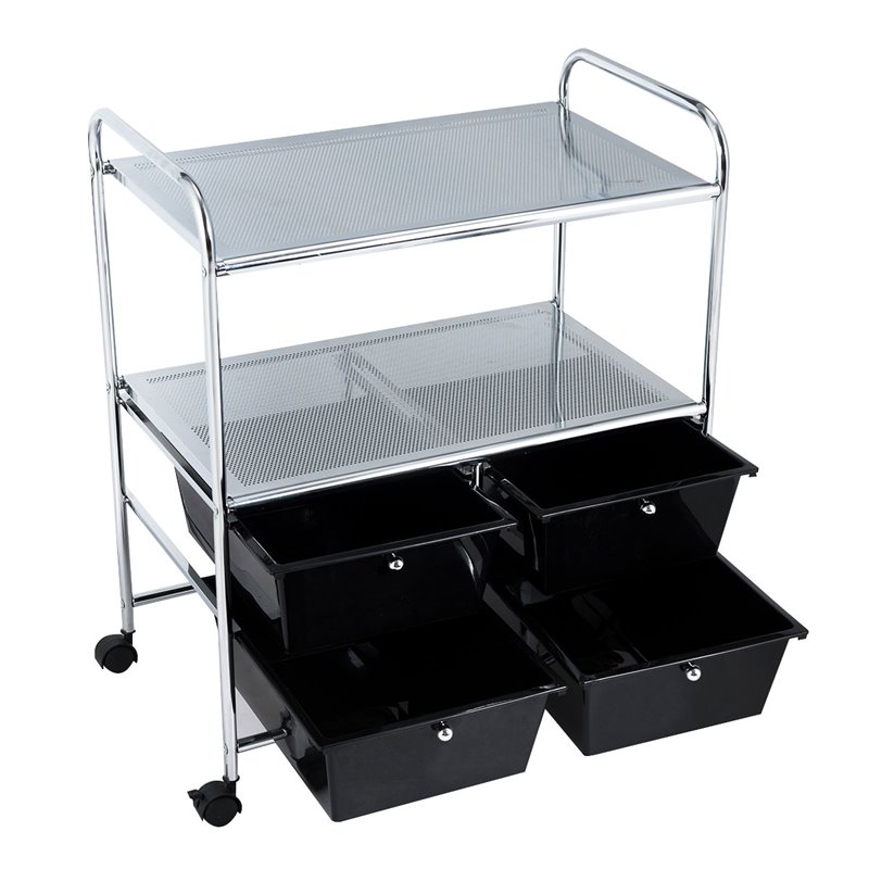 Pemberly Row 4-drawer PP and Steel Rolling Storage Cart in Black/Silver