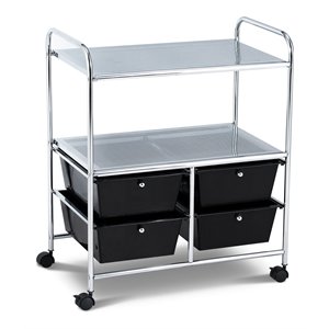 Pemberly Row 4-drawer PP and Steel Rolling Storage Cart in Black/Silver