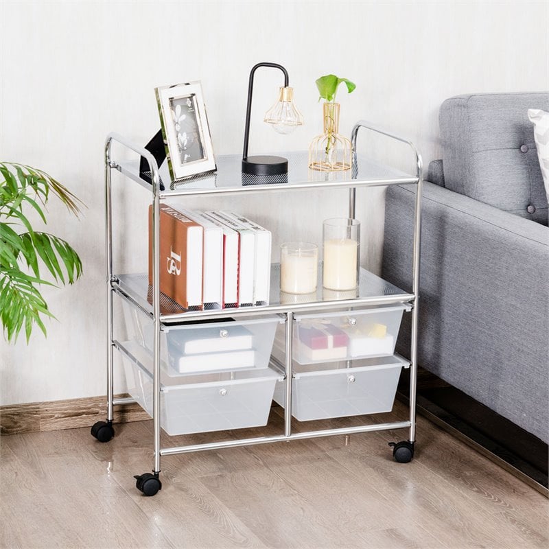 Pemberly Row 4-drawer PP and Steel Rolling Storage Cart in White/Black