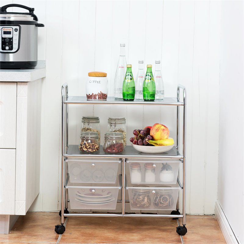 Pemberly Row 4-drawer PP and Steel Rolling Storage Cart in White/Black
