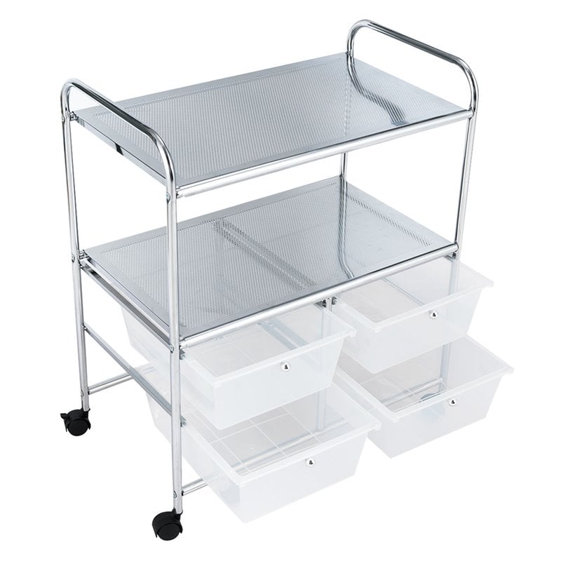 Pemberly Row 4-drawer PP and Steel Rolling Storage Cart in White/Black