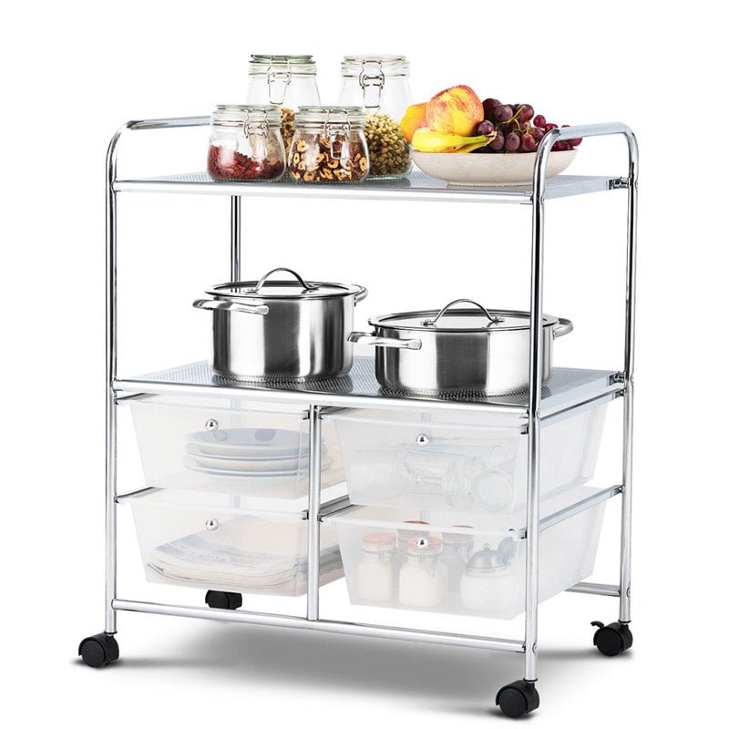 Pemberly Row 4-drawer PP and Steel Rolling Storage Cart in White/Black