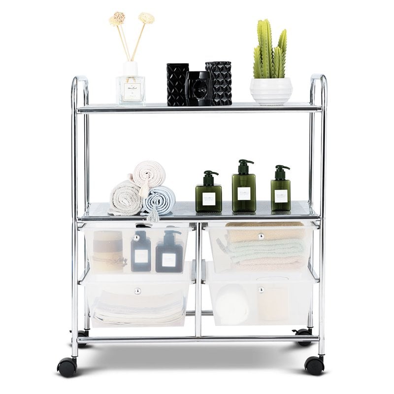 Pemberly Row 4-drawer PP and Steel Rolling Storage Cart in White/Black