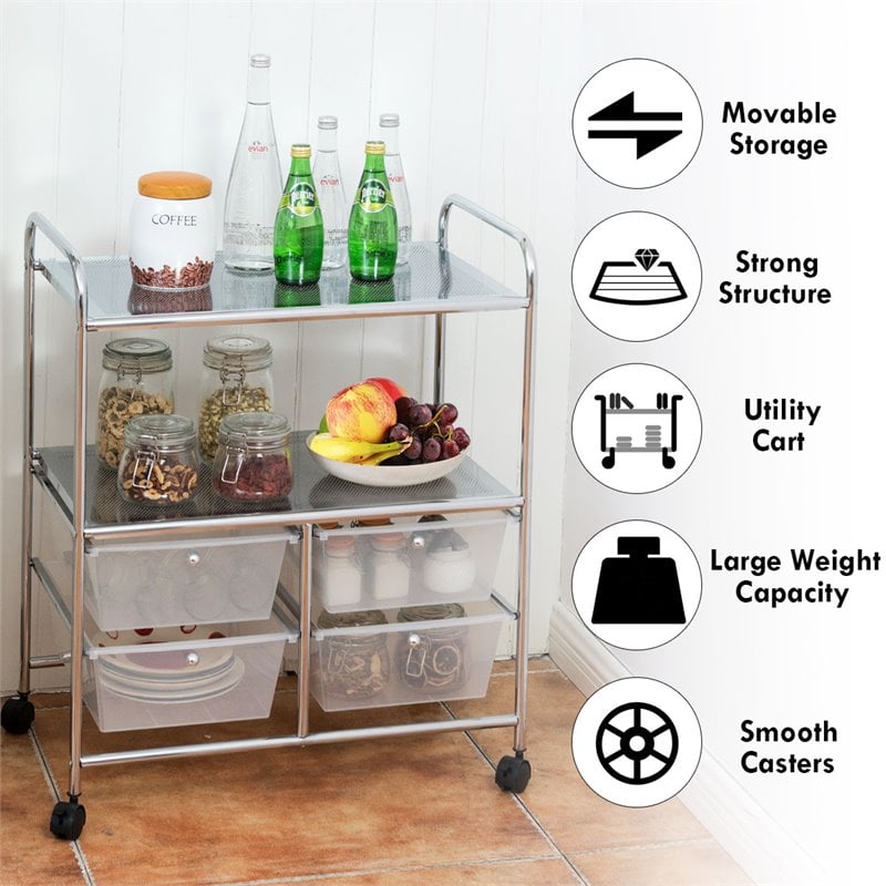 Pemberly Row 4-drawer PP and Steel Rolling Storage Cart in White/Black
