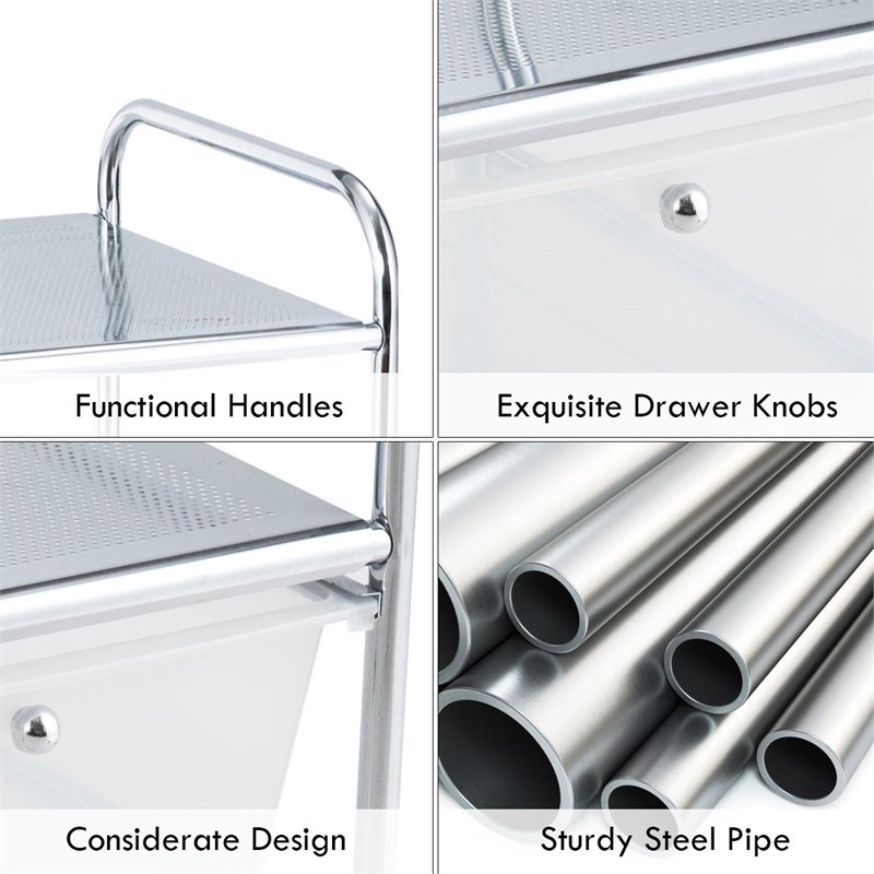 Pemberly Row 4-drawer PP and Steel Rolling Storage Cart in White/Black