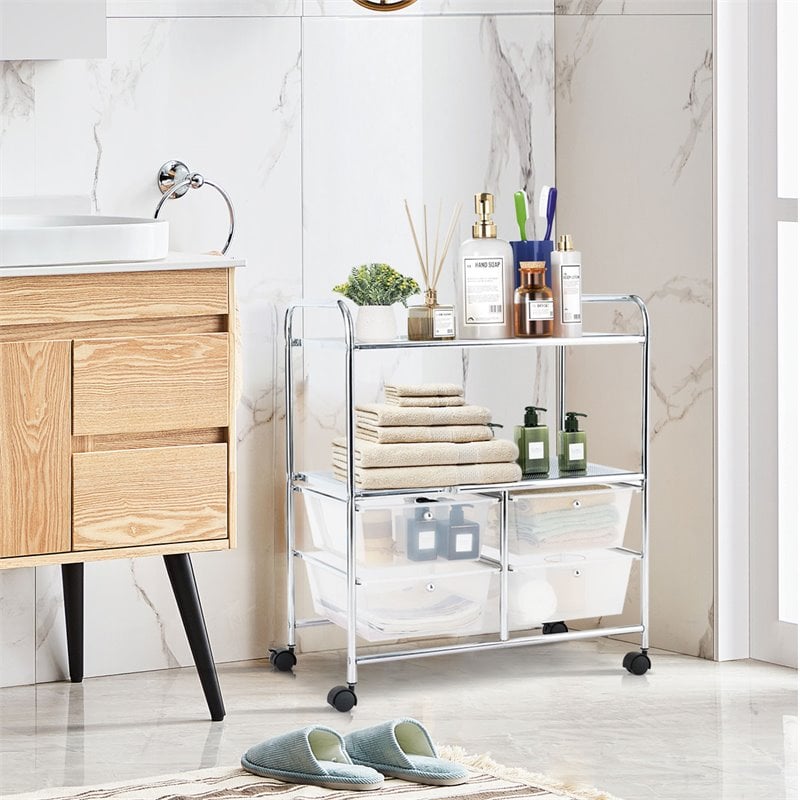 Pemberly Row 4-drawer PP and Steel Rolling Storage Cart in White/Black