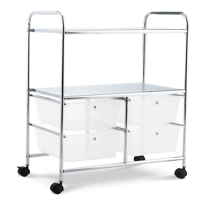 Pemberly Row 4-drawer PP and Steel Rolling Storage Cart in White/Black