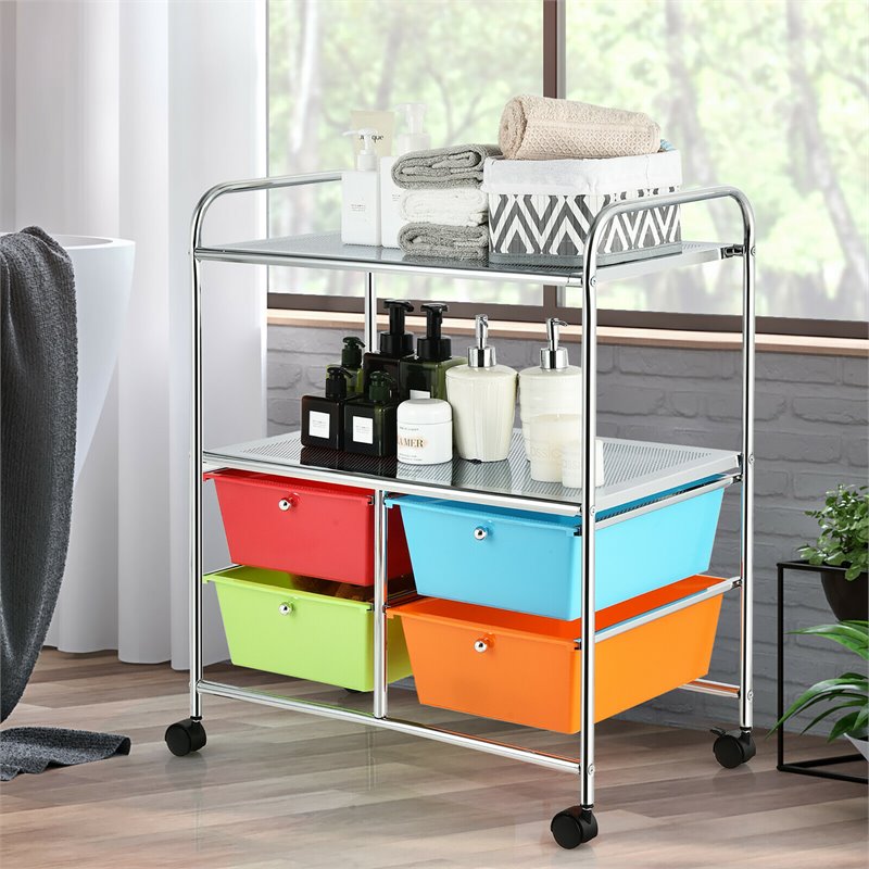 Pemberly Row 4-drawer PP and Steel Rolling Storage Cart in Multi-Color