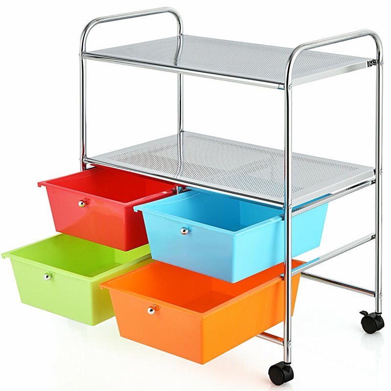 Pemberly Row 4-drawer PP and Steel Rolling Storage Cart in Multi-Color