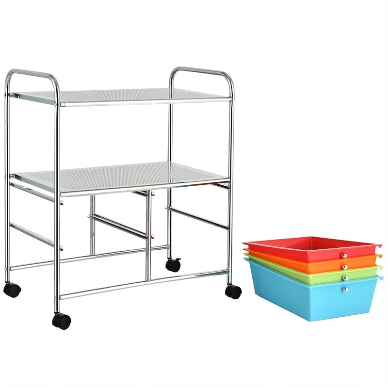 Pemberly Row 4-drawer PP and Steel Rolling Storage Cart in Multi-Color