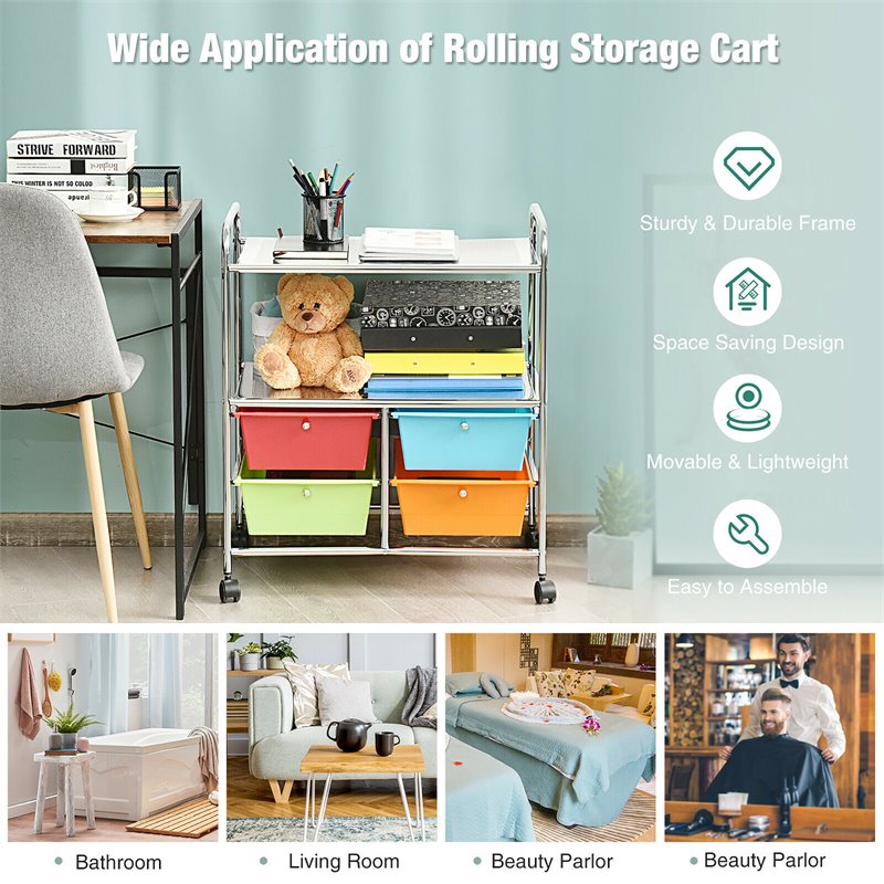 Pemberly Row 4-drawer PP and Steel Rolling Storage Cart in Multi-Color