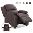 Pemberly Row Polyurethane Kids Sofa Armchair Recliner with Storage Arm in Brown