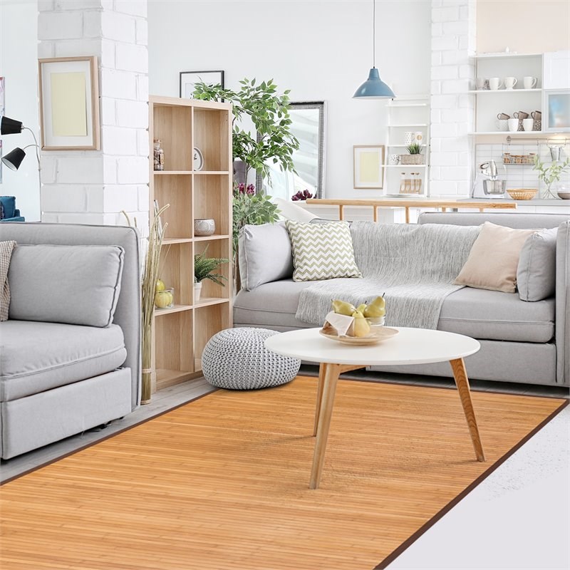 Pemberly Row 5' x 8' Contemporary Natural Bamboo Area Rug in Natural