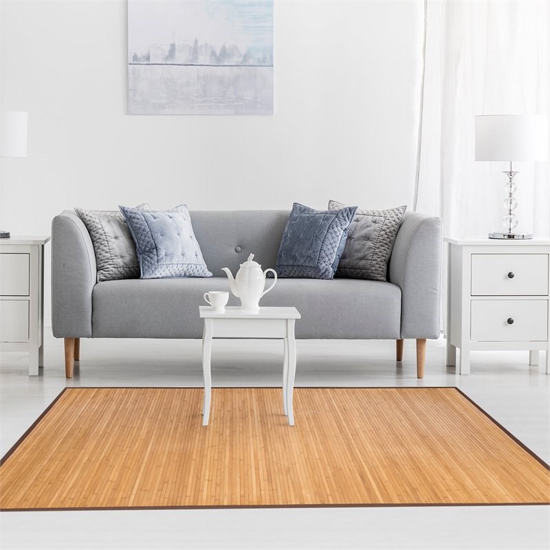 Pemberly Row 5' x 8' Contemporary Natural Bamboo Area Rug in Natural