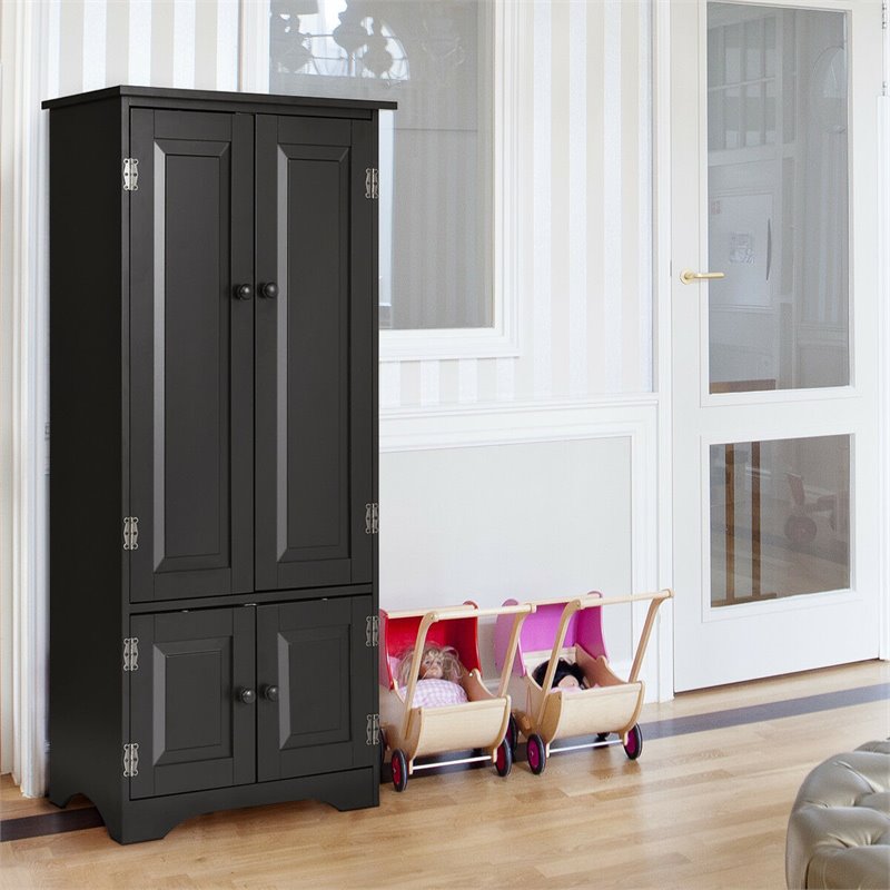 Pemberly Row 2-door MDF Storage Cabinet with Adjustable Shelves in Black