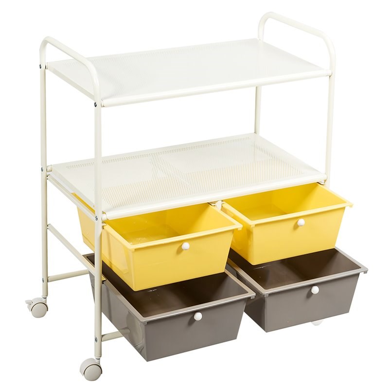 Pemberly Row 4-drawer Steel Rolling Storage Cart with 2 Shelves in Yellow & Gray
