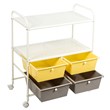 Pemberly Row 4-drawer Steel Rolling Storage Cart with 2 Shelves in Yellow & Gray
