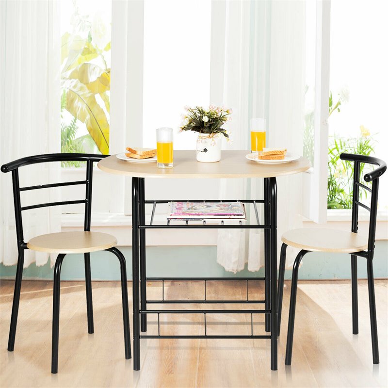 Pemberly Row 3-piece MDF and Iron Dining Set with Table and 2 Chairs in Natural